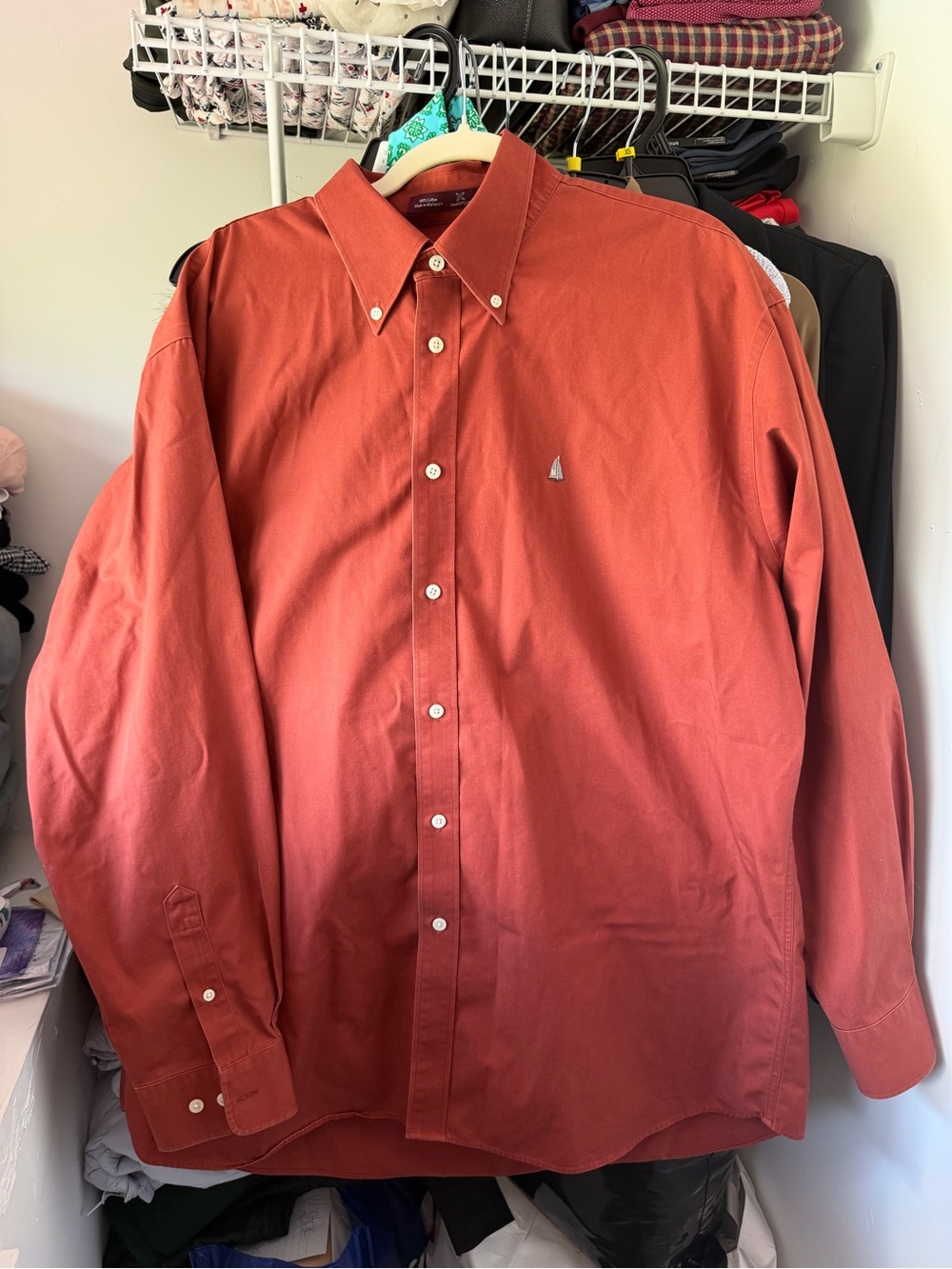 Nordstrom Smart Care Men's Button-Down Long Sleeve Shirt XL Rust Color Boat Logo